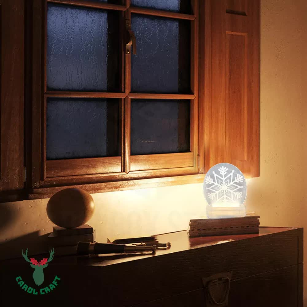 CarolCraft Christmas LED Acrylic USB Lamp Set of 5 Decoration Ornament Xmas Gift