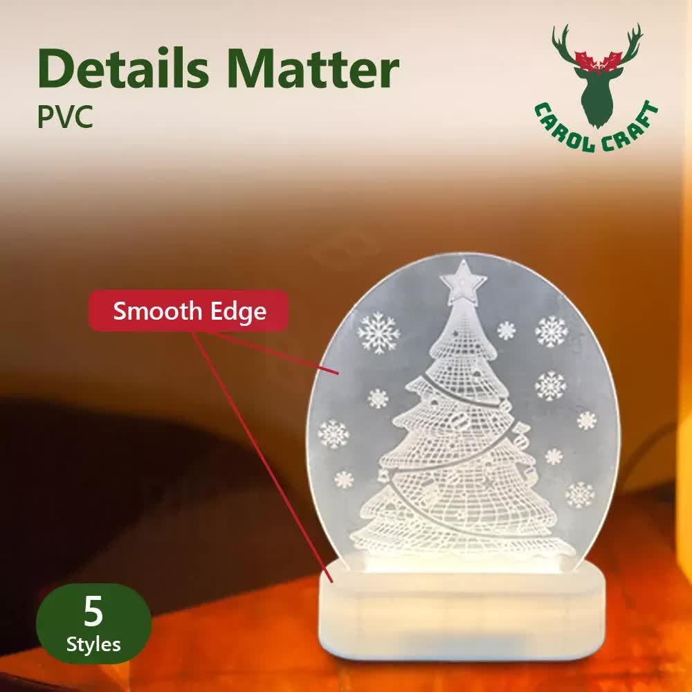 CarolCraft Christmas LED Acrylic USB Lamp Set of 5 Decoration Ornament Xmas Gift