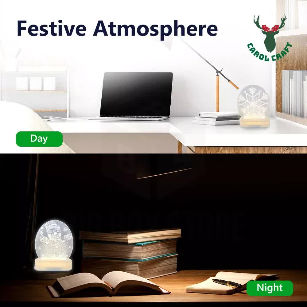 CarolCraft Christmas LED Acrylic USB Lamp Set of 5 Decoration Ornament Xmas Gift