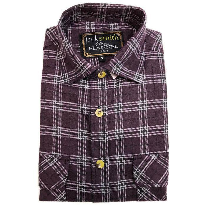 Mens Flannelette Shirt 100% Cotton Check Authentic Flannel Long Sleeve Vintage - Burgundy - S