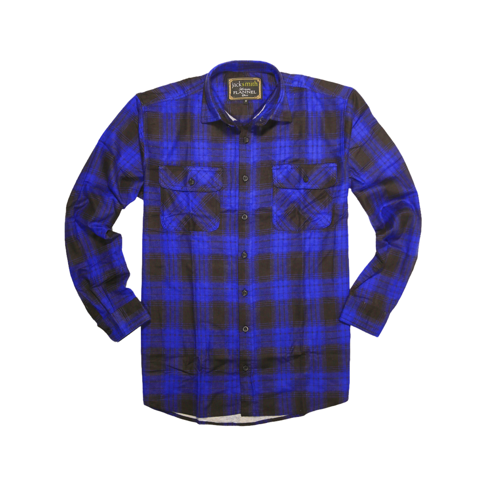Mens Flannelette Long Sleeve Shirt 100% Cotton Check Authentic Flannel - Full Placket - Royal Blue - XL