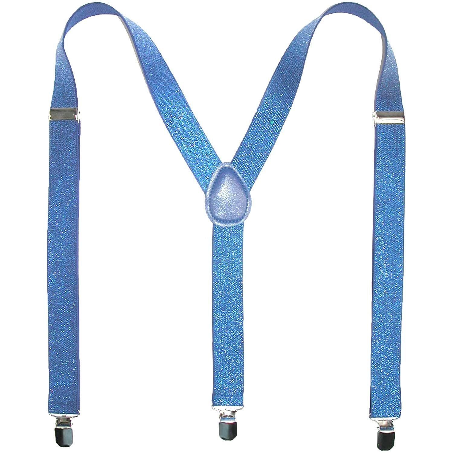 GLITTER SPARKLE SUSPENDERS Braces Clipon Elastic Y-Back Slim Adjustable - Sky Blue (Glitter)