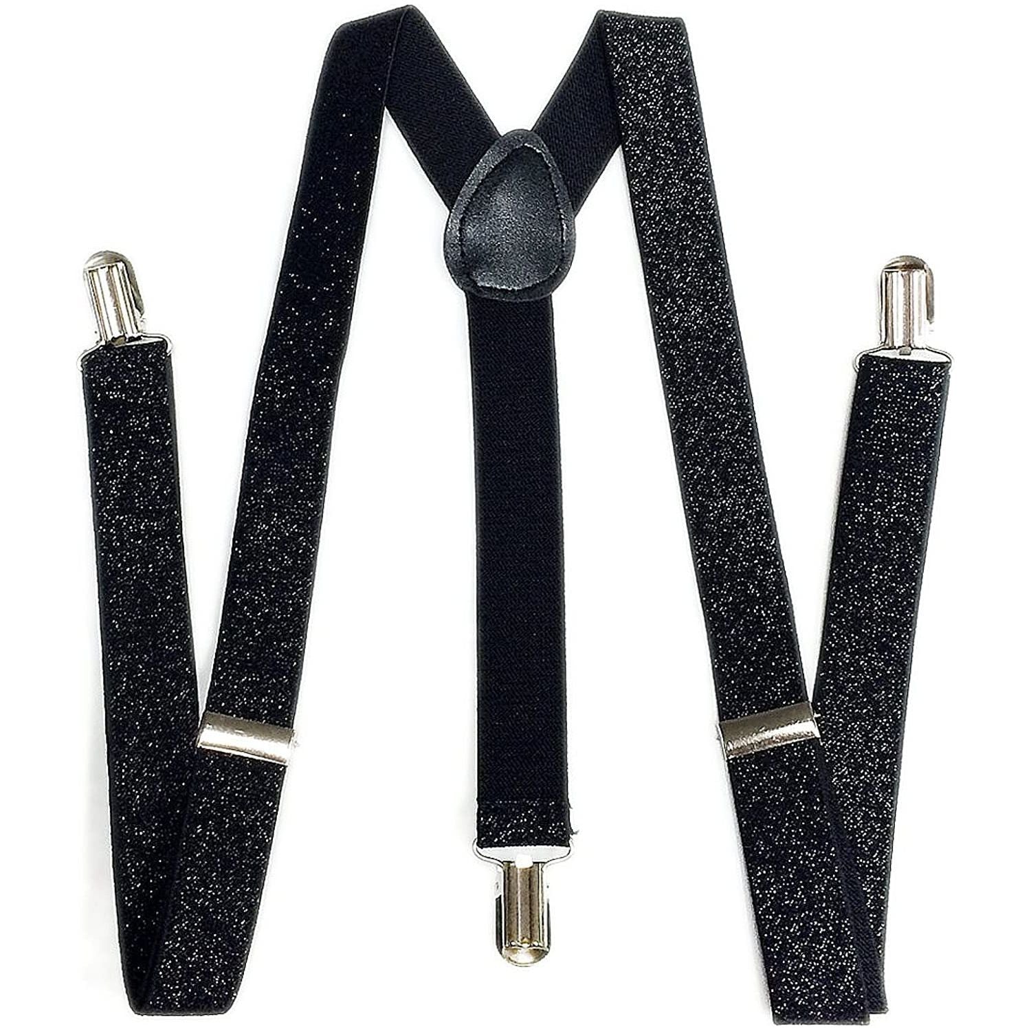 GLITTER SPARKLE SUSPENDERS Braces Clipon Elastic Y-Back Slim Adjustable - Black (Glitter)