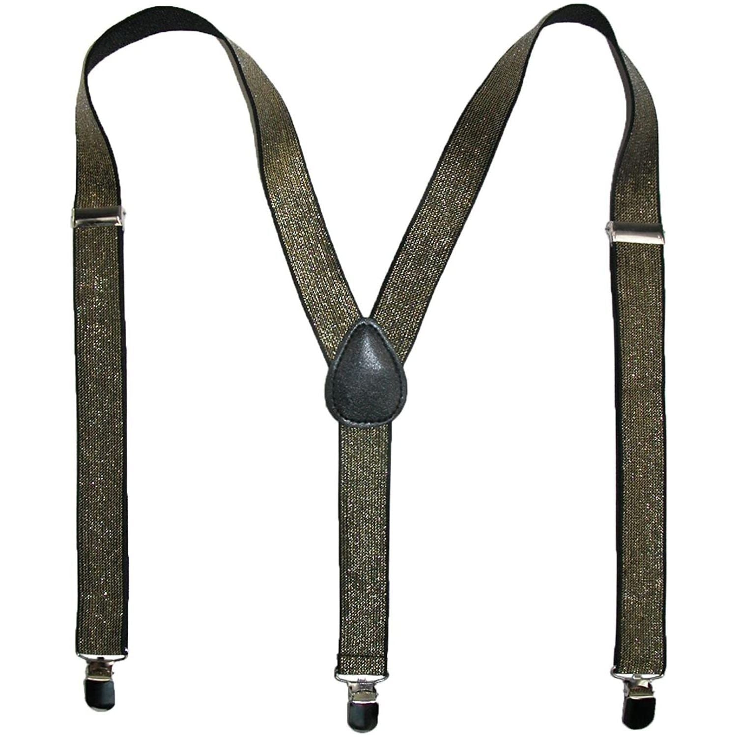 GLITTER SPARKLE SUSPENDERS Braces Clipon Elastic Y-Back Slim Adjustable - Gold (Glitter)