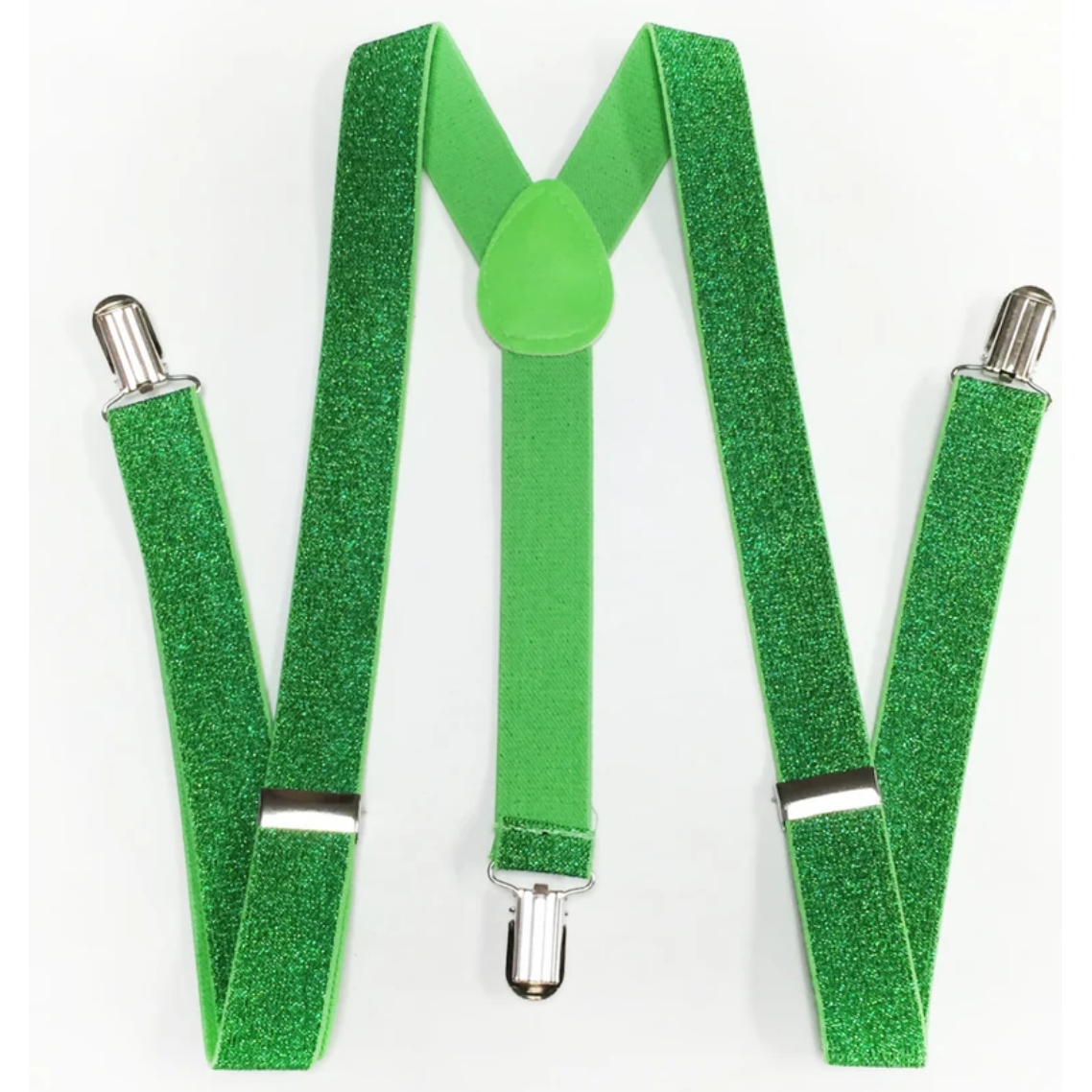 GLITTER SPARKLE SUSPENDERS Braces Clipon Elastic Y-Back Slim Adjustable - Green (Glitter)