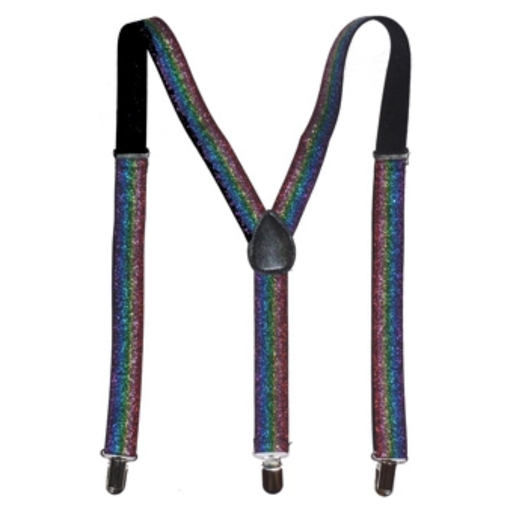 GLITTER SPARKLE SUSPENDERS Braces Clipon Elastic Y-Back Slim Adjustable - Rainbow (Glitter)