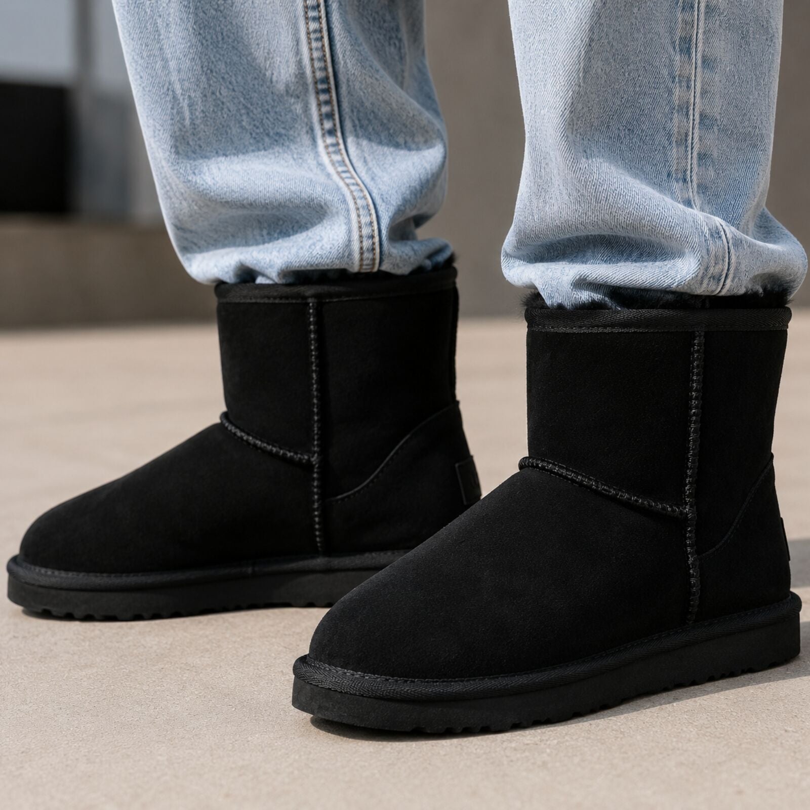 Jackaroo Mens UGG Boots Genuine Sheepskin Suede Leather Short Winter - Black