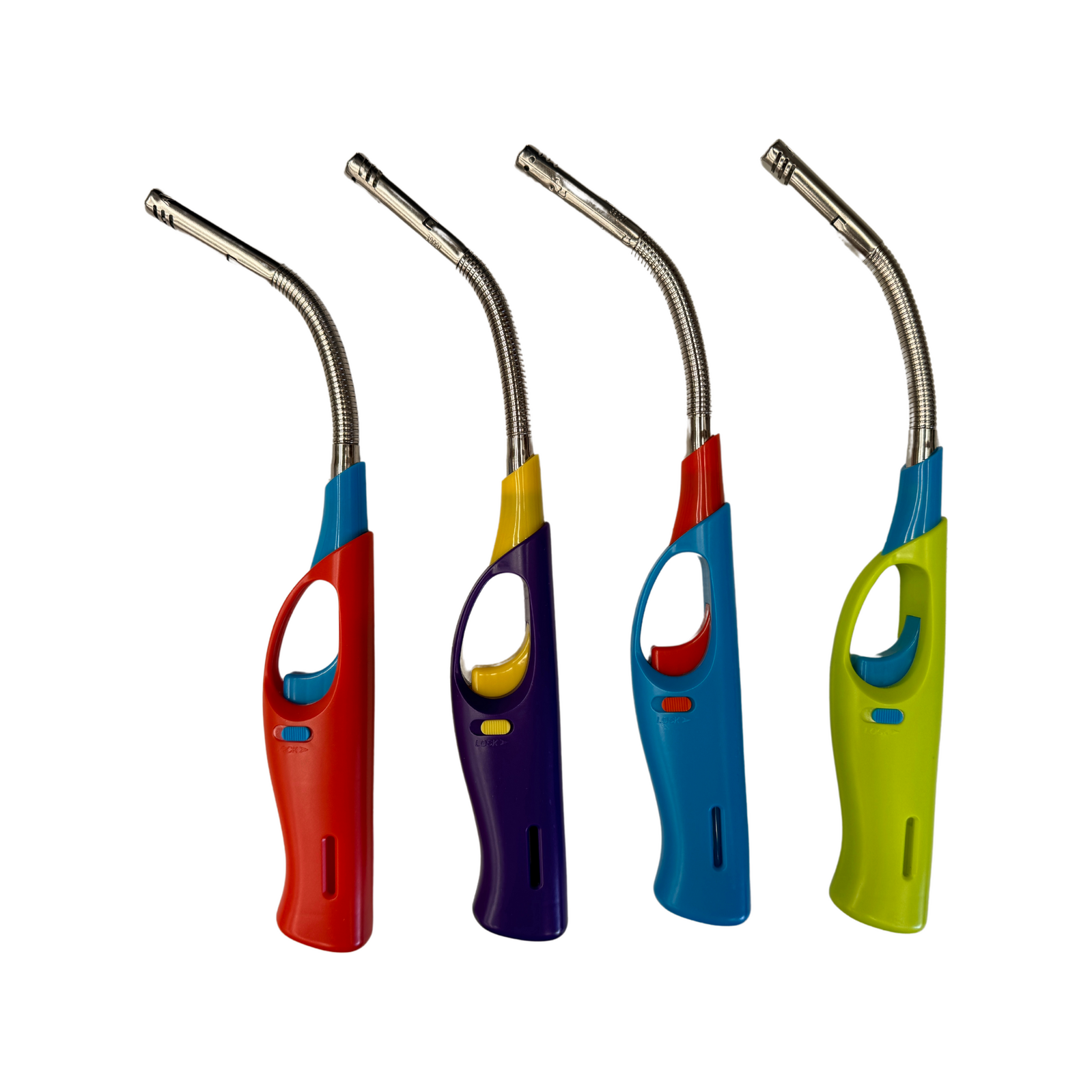 1x Clear Flexible Gas Lighter for BBQ Kitchen Cigarette w/ Safety Lock - Assorted Colours