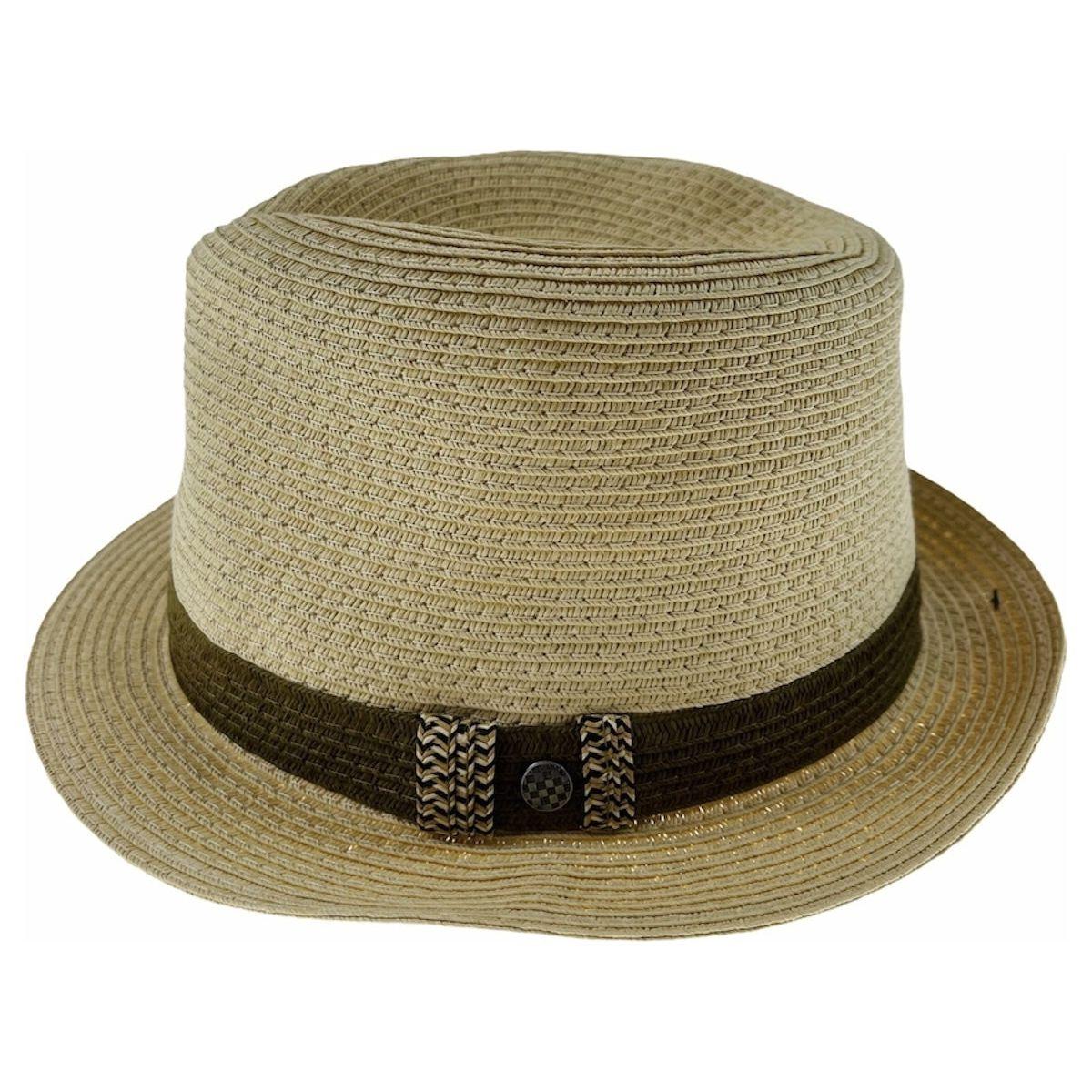 Dents Mens Straw Hat Toyo Trilby Fedora Summer Sun Stingy Brim - Natural/Brown - S/M