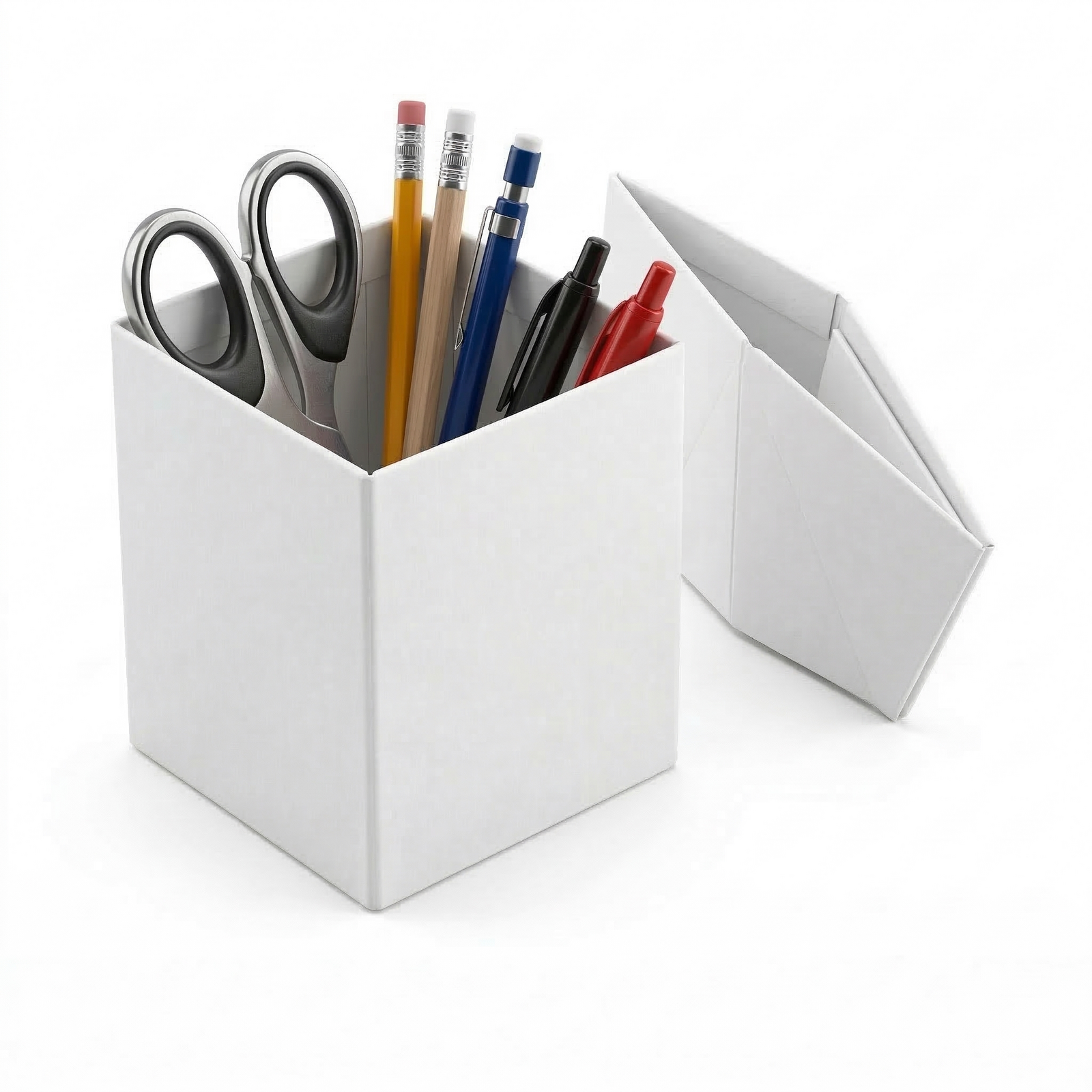 12x Foldable Pencil Cup for Home Office Desk Ruler Scissor Holder EAZI FOLD in White