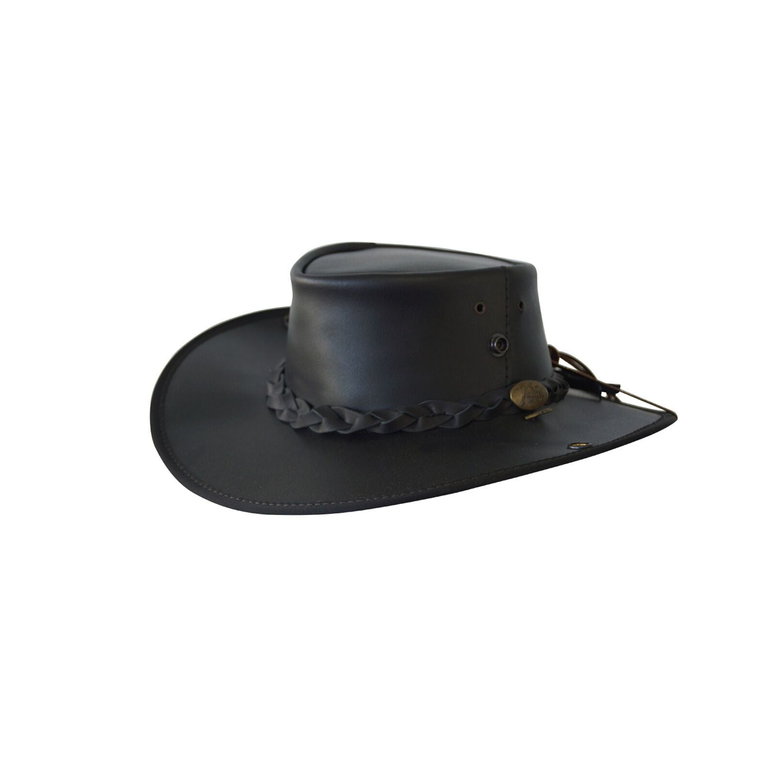 Jacaru Boundary Rider Bovine Cow Leather Hat Chinstrap Side Snaps - Black