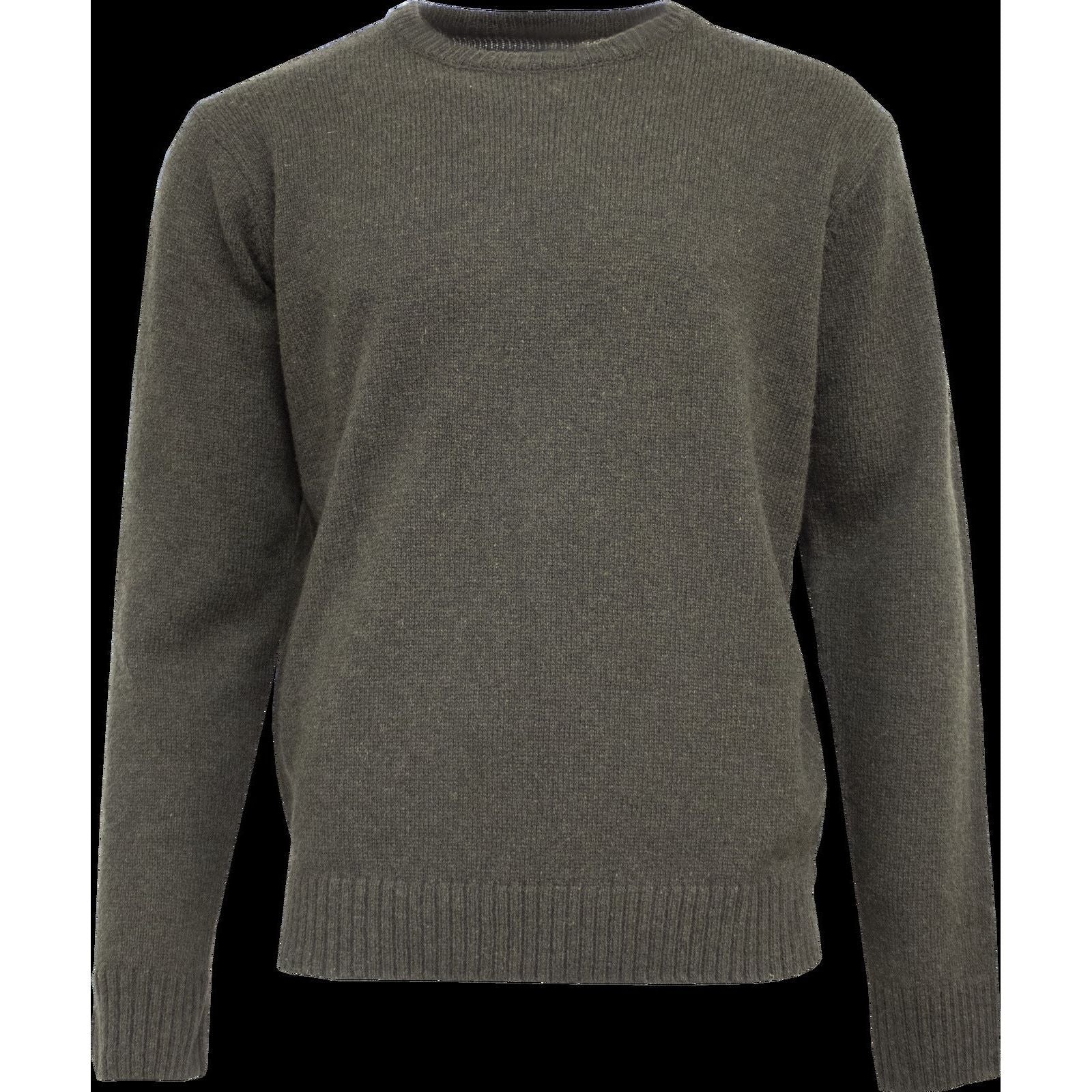 Mens Shetland Wool Crew Round Neck Knit Jumper Pullover Sweater Knitted - Olive - 2XL