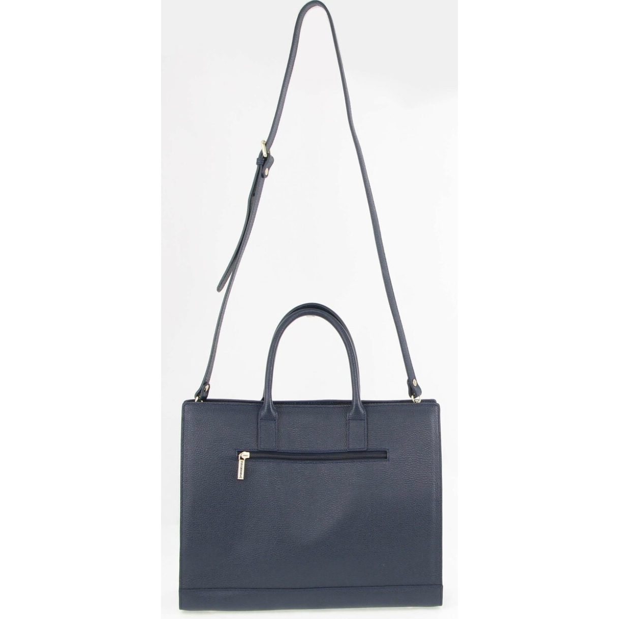 Morrissey Italian Structured Leather Tote Unisex Computer Bag Handbag - Navy
