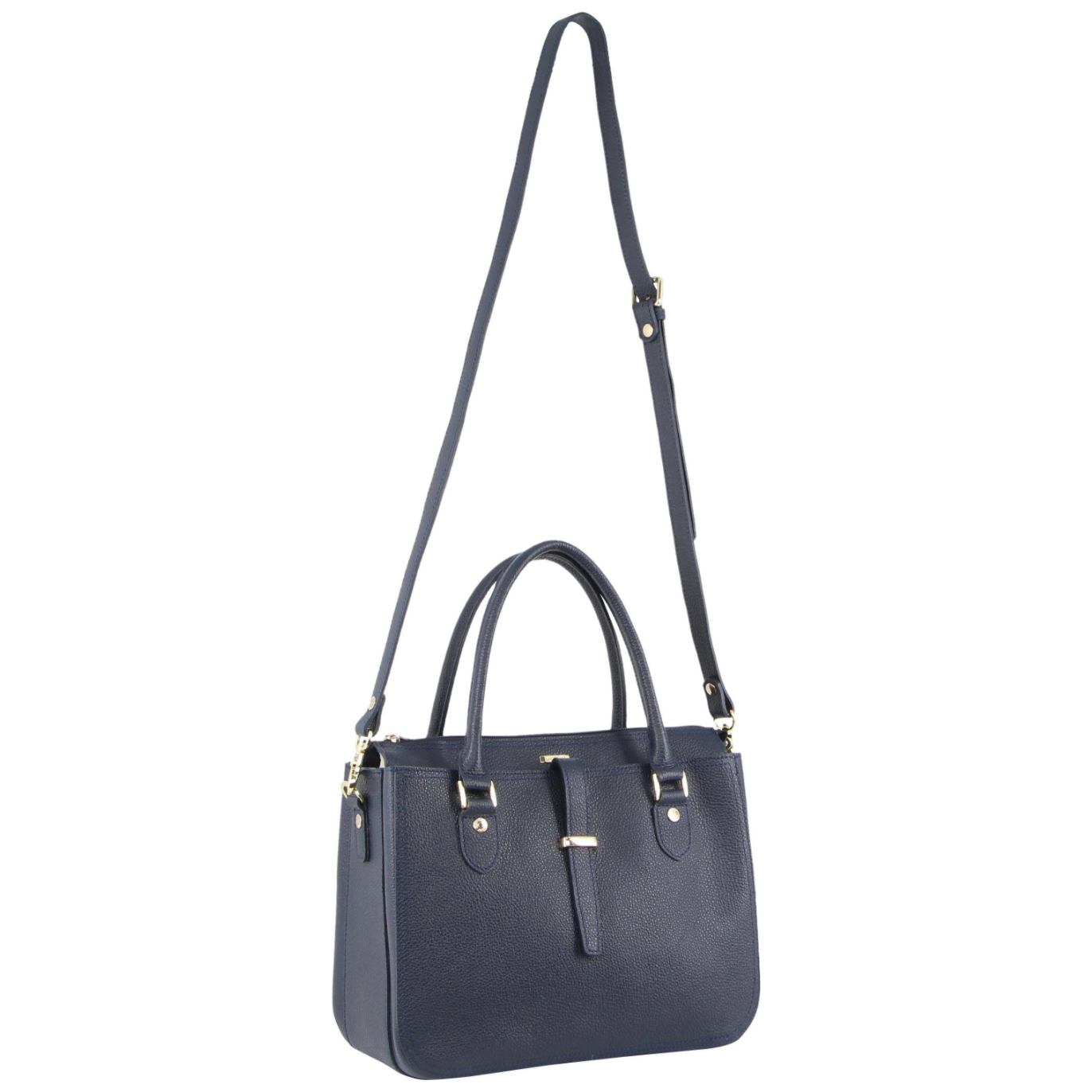 Morrissey Italian Womens Structured Leather Handbag Ladies Bag - Navy