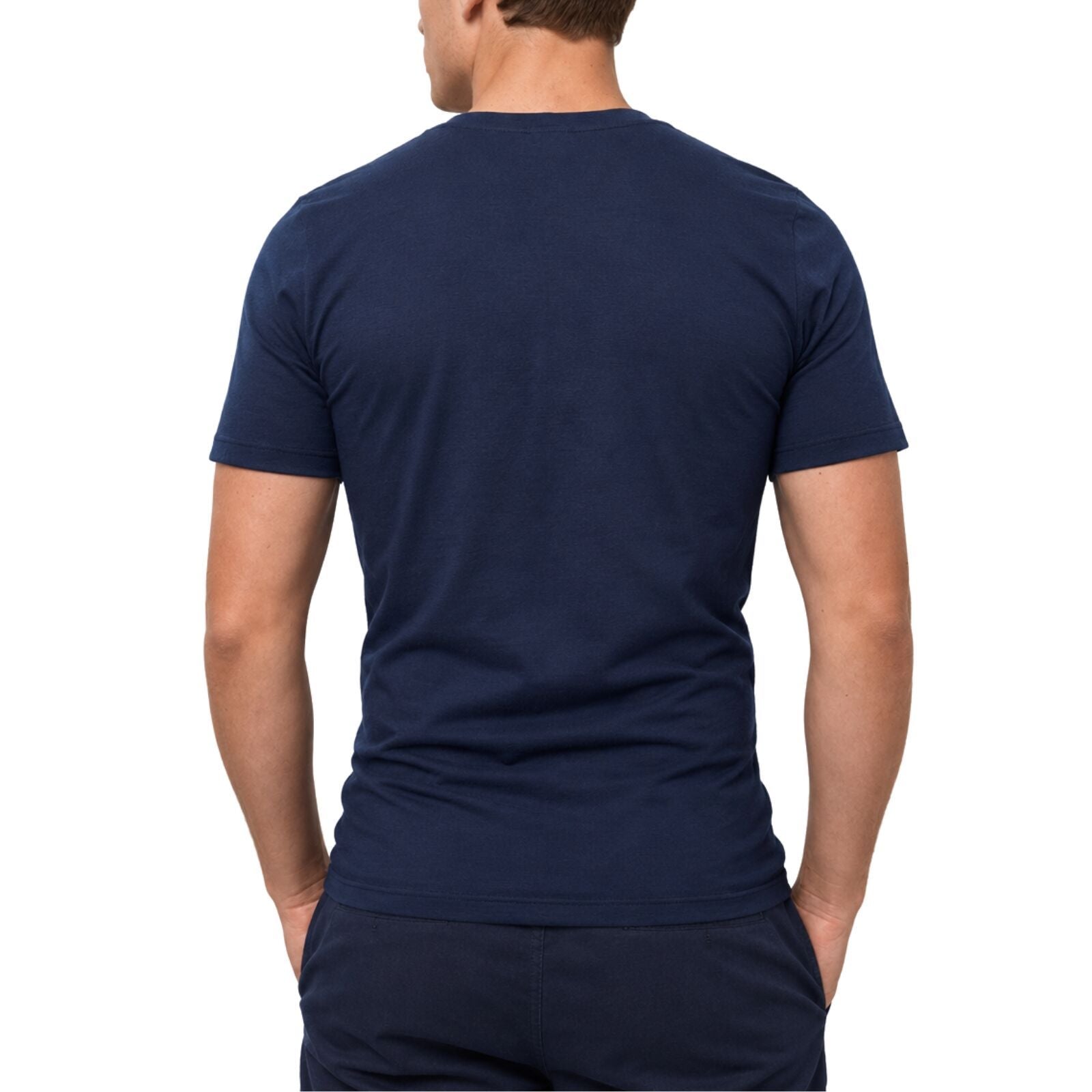 Thermo Fleece Mens 100% Pure Merino Wool V Neck Thermal Top Short Sleeve - Navy