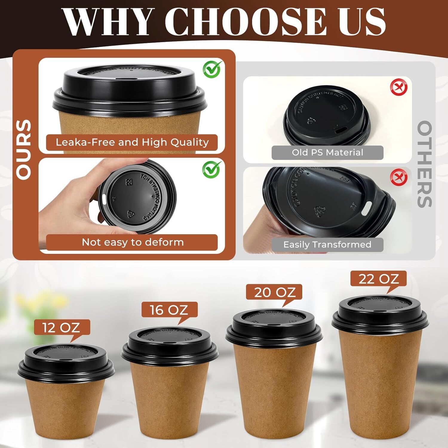 1000x 90mm Plastic Coffee Cup Lids for 12oz / 16oz Cups Dome Style - Black