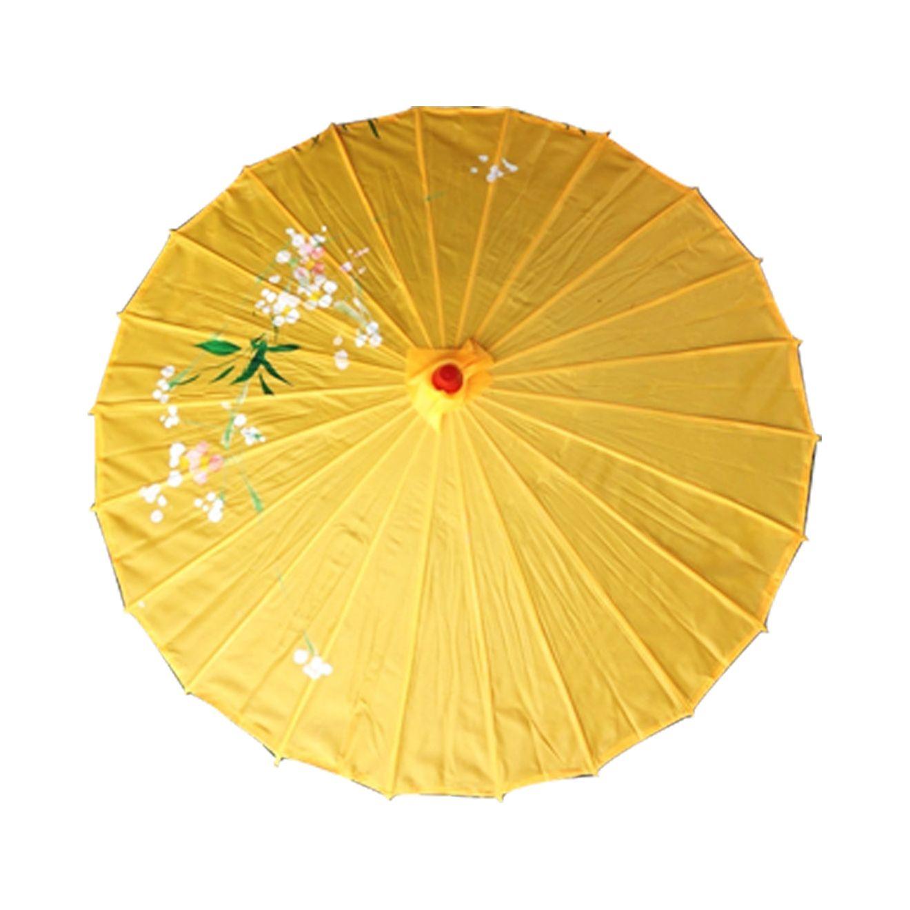 PARASOL UMBRELLA Chinese Japanese Bamboo Flower Pattern Fabric 80cm Diameter - Yellow