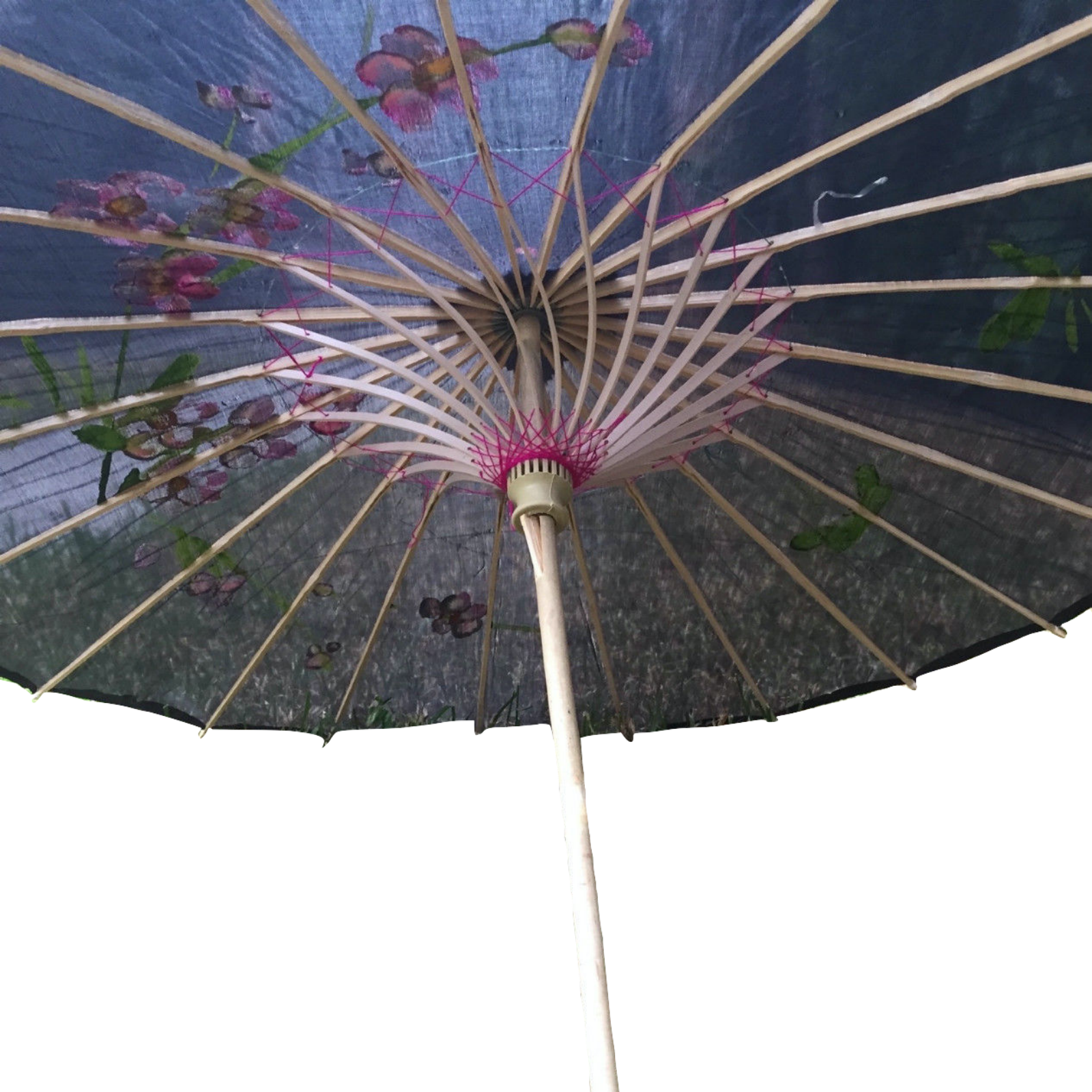 2pc Set Parasol Umbrella Black + White Chinese Japanese Bamboo Flower Pattern