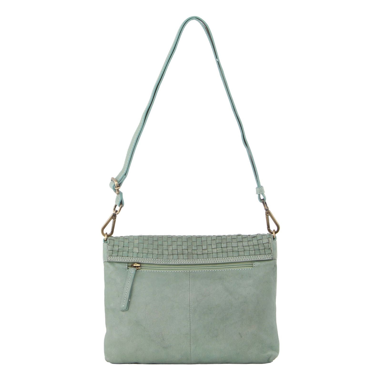 Pierre Cardin Womens Woven Leather Flap Cross-Body Bag/Clutch - Mint Green