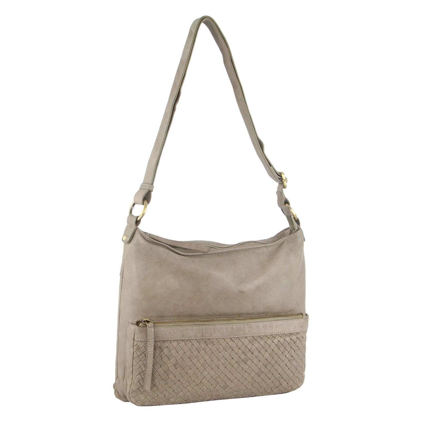 Pierre Cardin Woven Leather Ladies Cross-Body Bag Handbag - Taupe