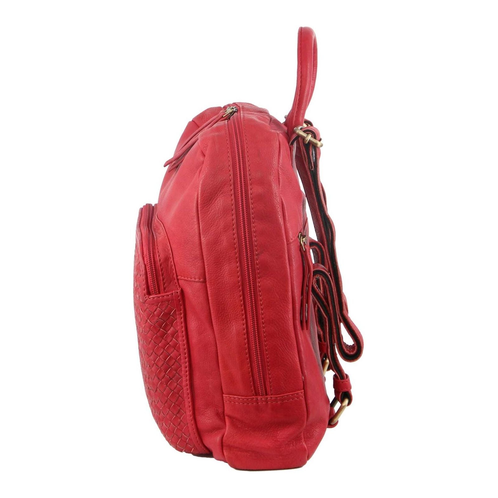Pierre Cardin Womens Woven Soft Leather Backpack Bag Travel Designer - Red