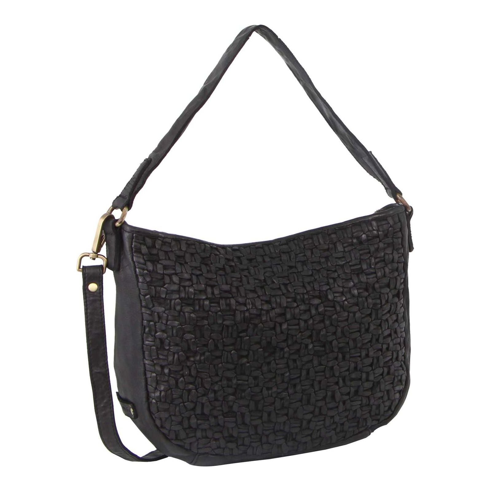 Pierre Cardin Woven Leather Ladies Cross-Body Bag - Black