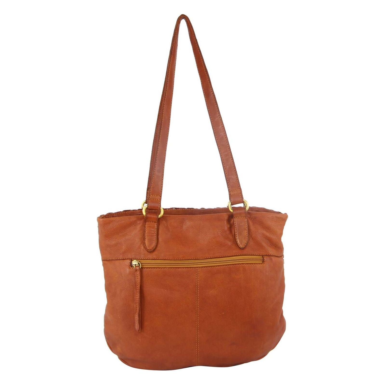 Pierre Cardin Woven Leather Ladies Shoulder Bag Travel Carry - Cognac