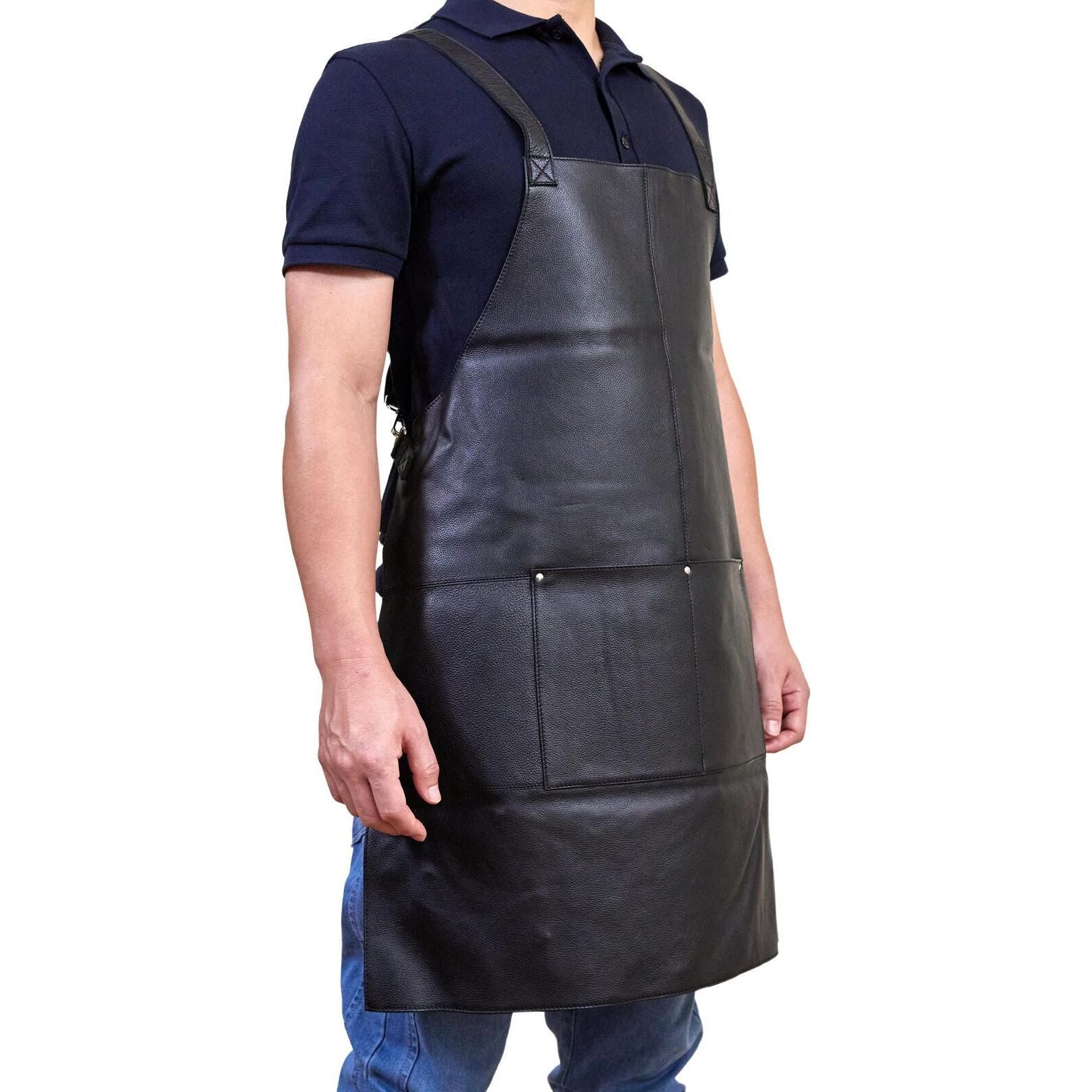 Pierre Cardin Professional Leather Apron Butcher Woodwork Hairdressing Barber Chef - Black