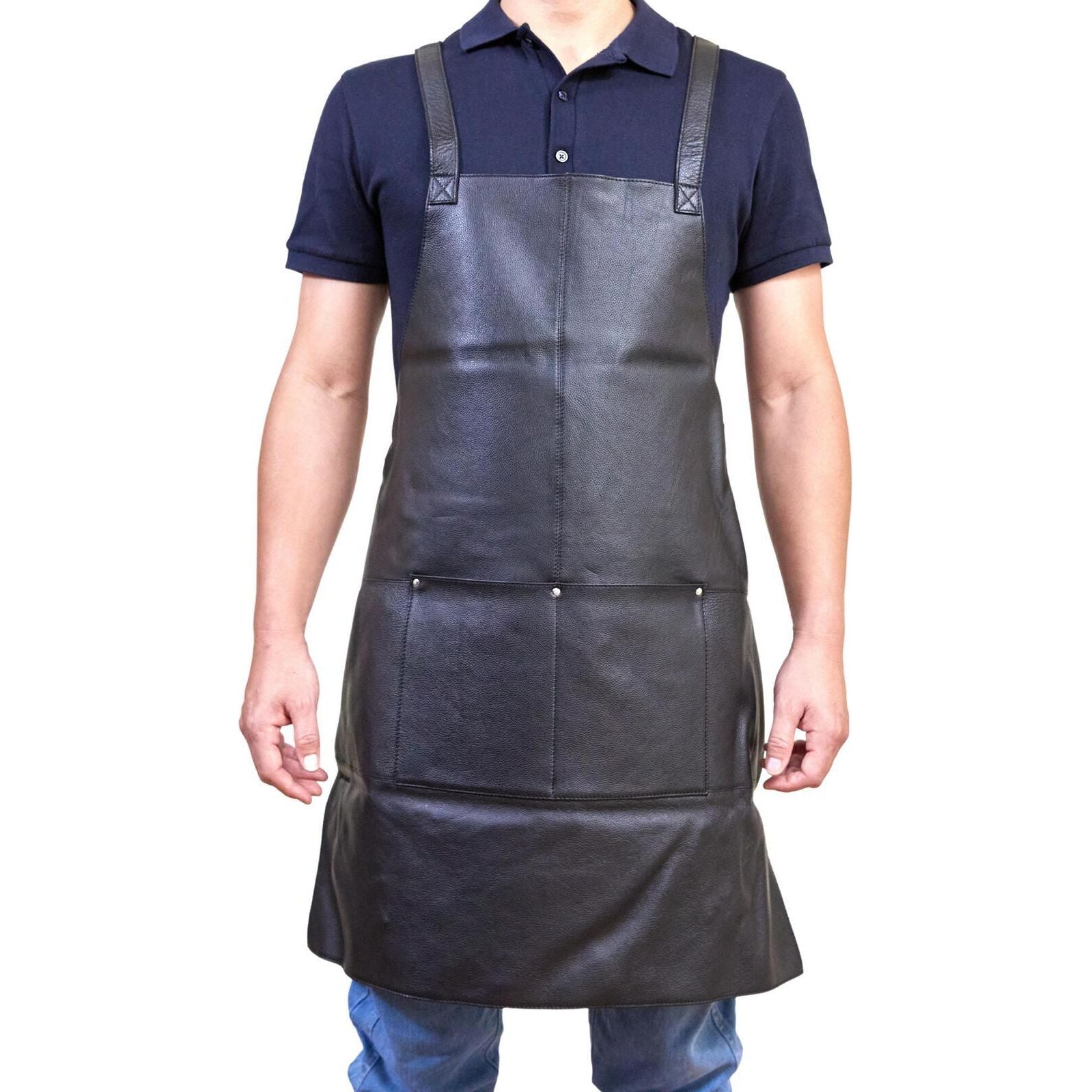 Pierre Cardin Professional Leather Apron Butcher Woodwork Hairdressing Barber Chef - Black