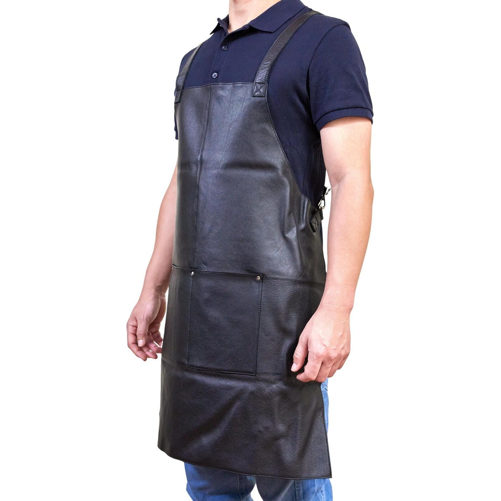 Pierre Cardin Professional Leather Apron Butcher Woodwork Hairdressing Barber Chef - Black