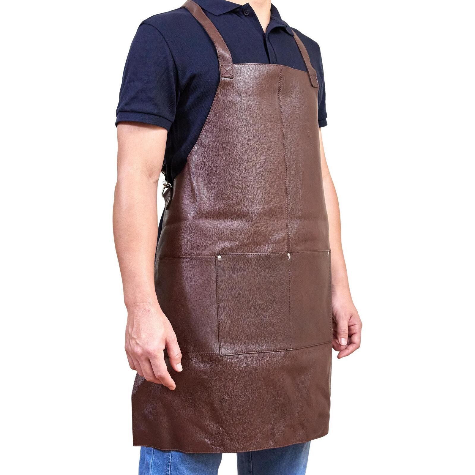 Pierre Cardin Professional Leather Apron Butcher Woodwork Hairdressing Barber Chef - Brown