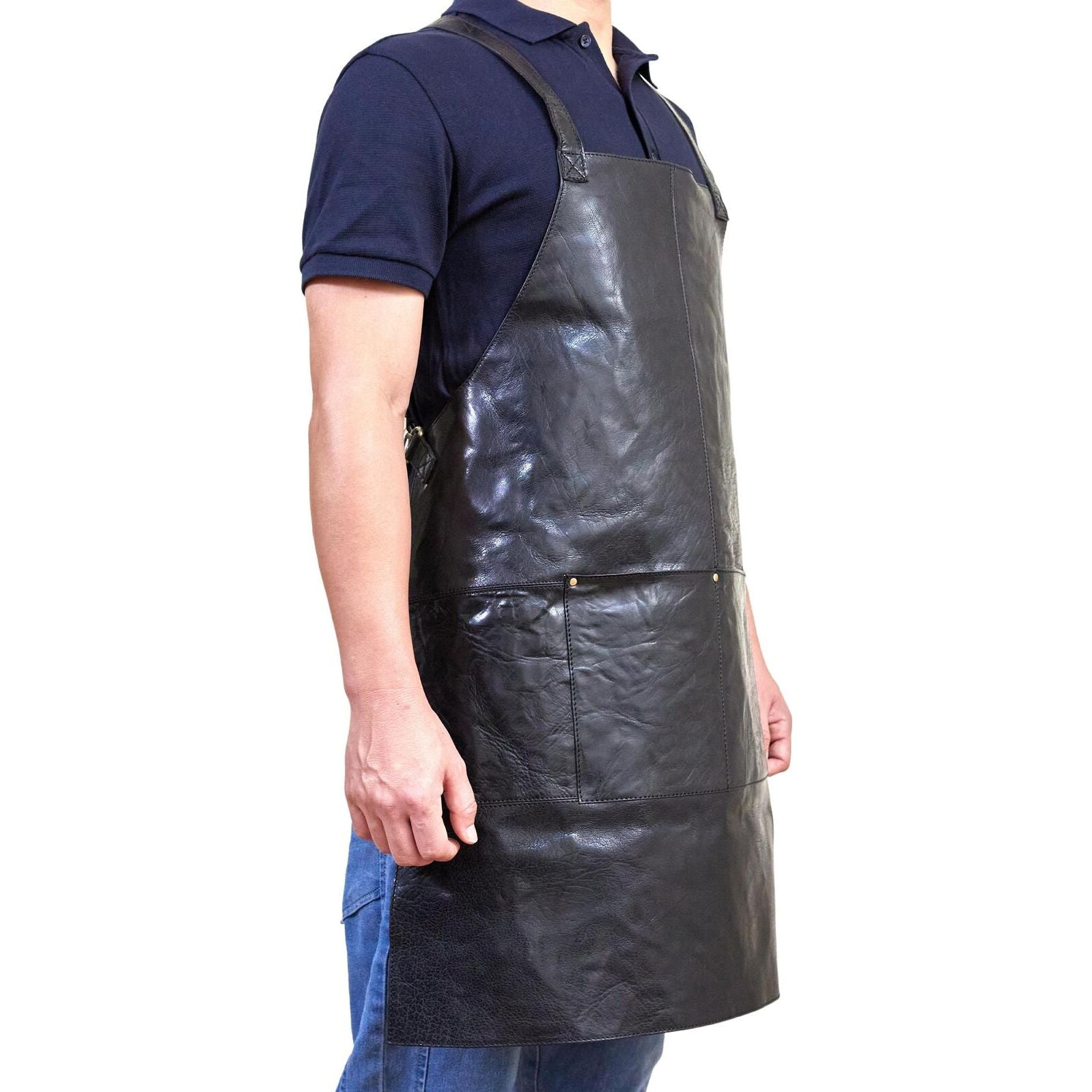 Pierre Cardin Professional Leather Apron Butcher Woodwork Hairdressing Barber Chef - Black
