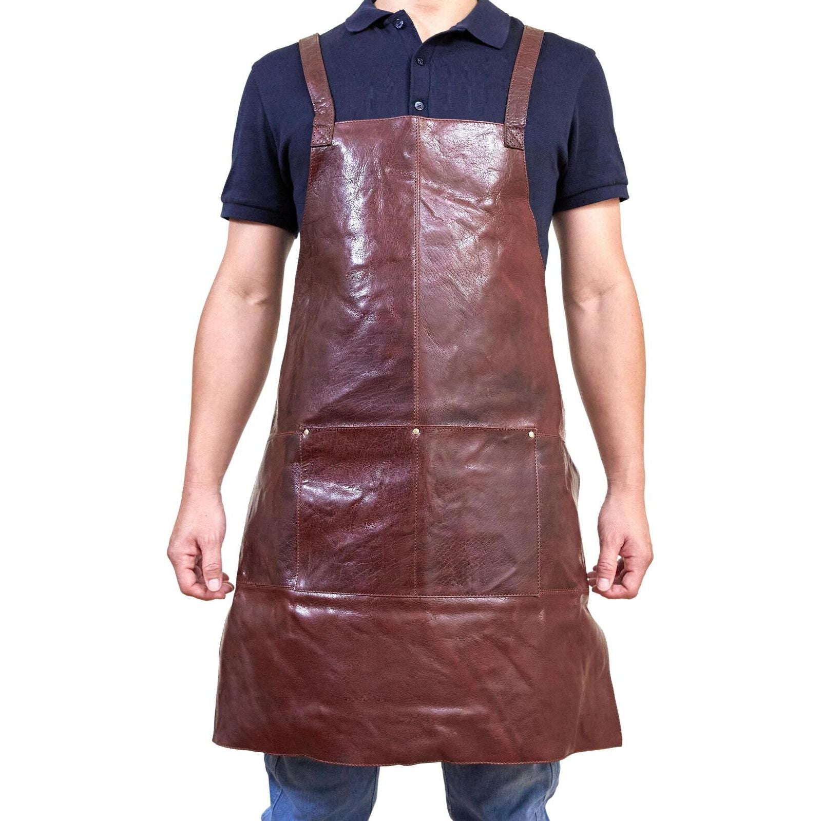 Pierre Cardin Professional Leather Apron Butcher Woodwork Hairdressing Barber Chef - Chestnut