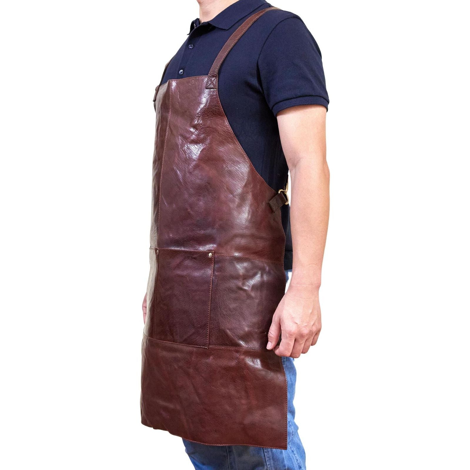 Pierre Cardin Professional Leather Apron Butcher Woodwork Hairdressing Barber Chef - Chestnut