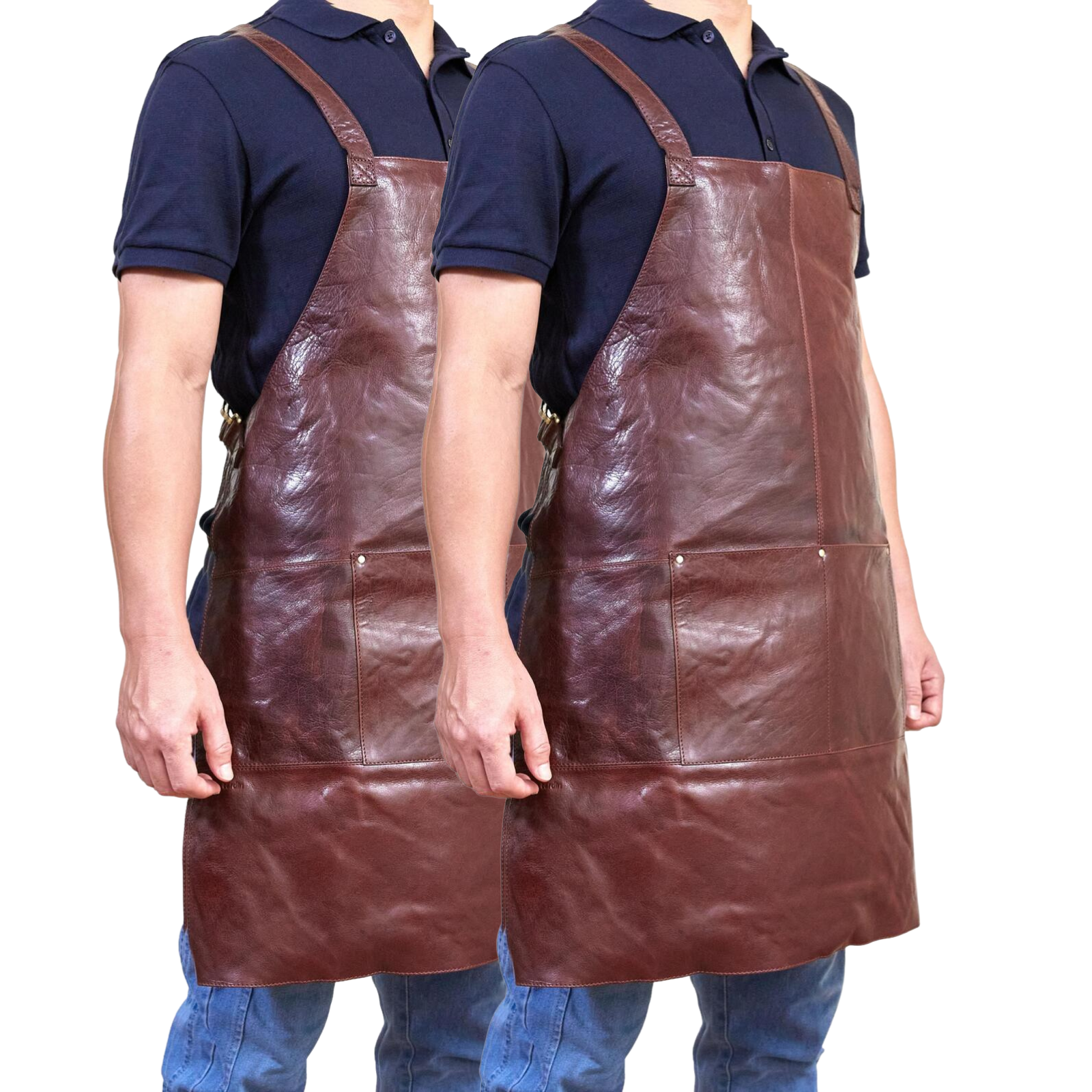 2x Pierre Cardin Professional Leather Apron Butcher Woodwork Barber - Chestnut