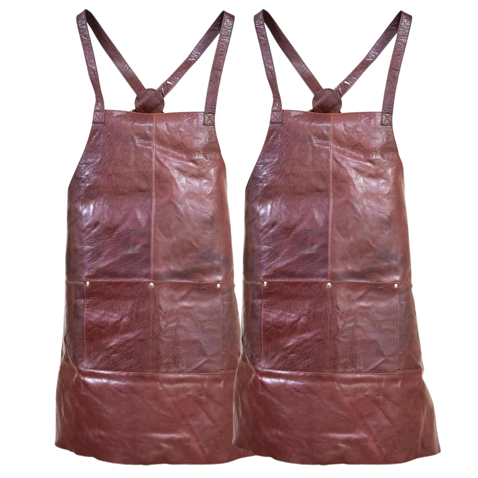 2x Pierre Cardin Professional Leather Apron Butcher Woodwork Barber - Chestnut