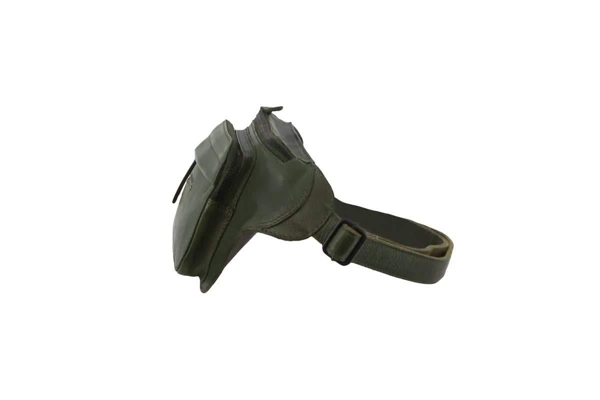 Pierre Cardin Mens Bum Bag Waist Pack Leather Travel Money Phone - Dark Green