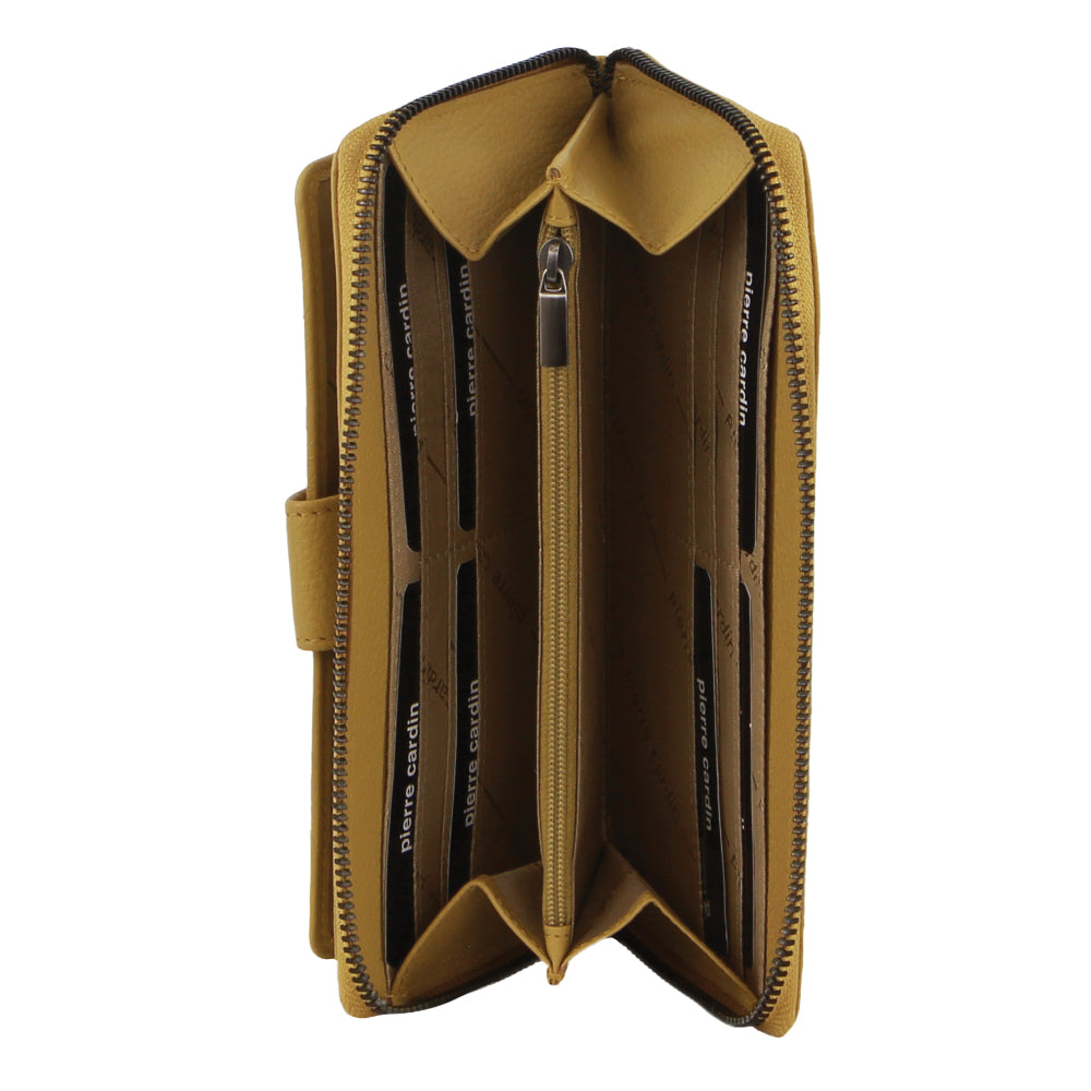 Pierre Cardin Womens Leather Zip Around Wallet w/ Wristlet in Zinc Yellow