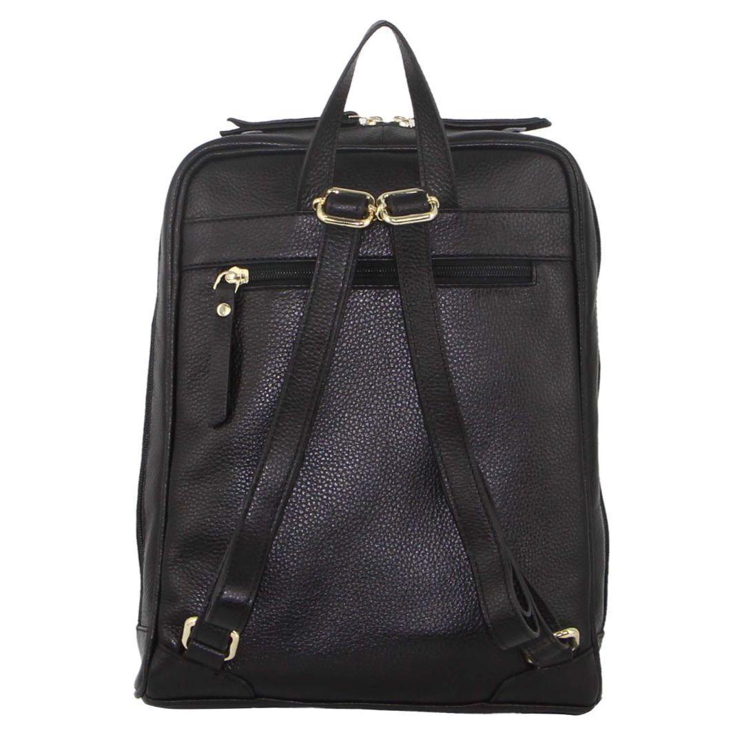 Pierre Cardin Rustic Womens Leather Backpack Bag Handbag Back Pack Travel - Black