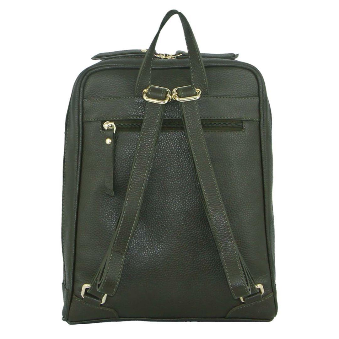 Pierre Cardin Rustic Womens Leather Backpack Bag Handbag Back Pack Travel - Olive
