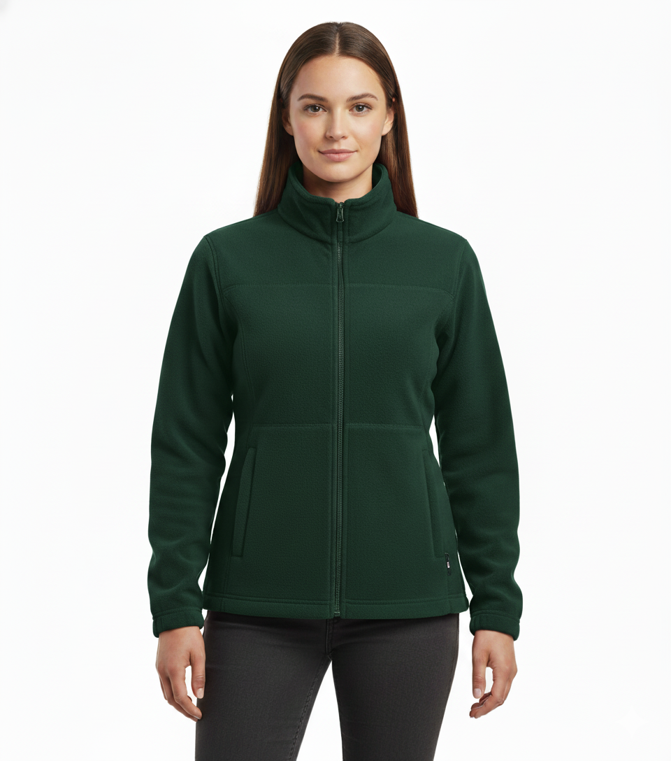 Womens Polar Fleece Full Zip Jumper Jacket Winter Warm in Bottle Green