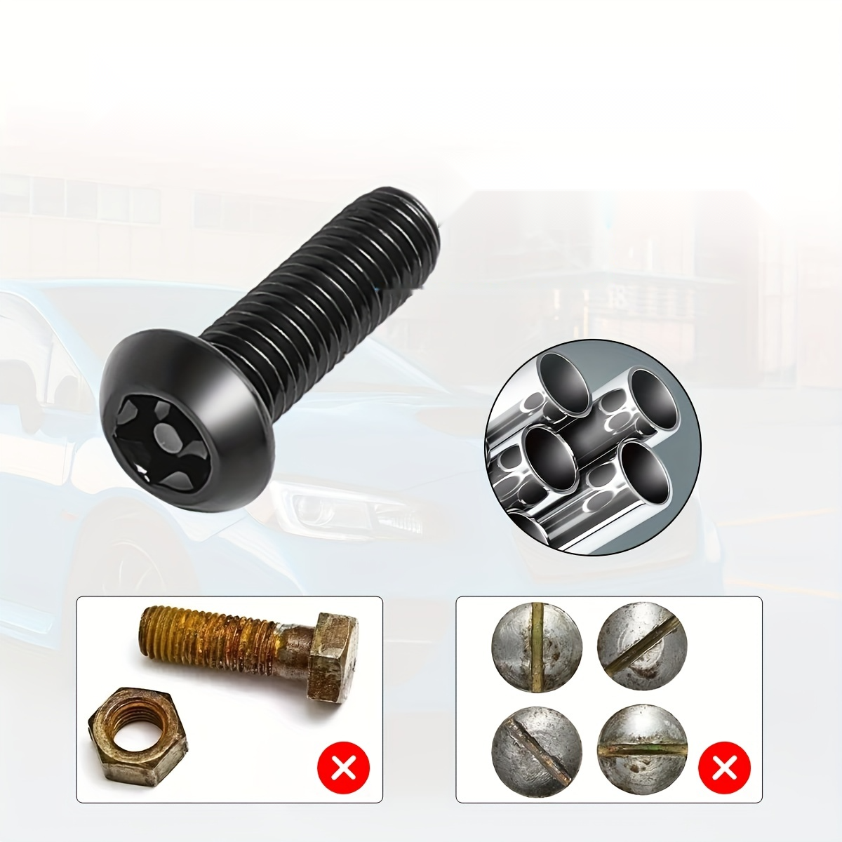 Anti Theft License Number Plate Screws Kit Rustproof Stainless Steel Car Tag Plate - Black Matte