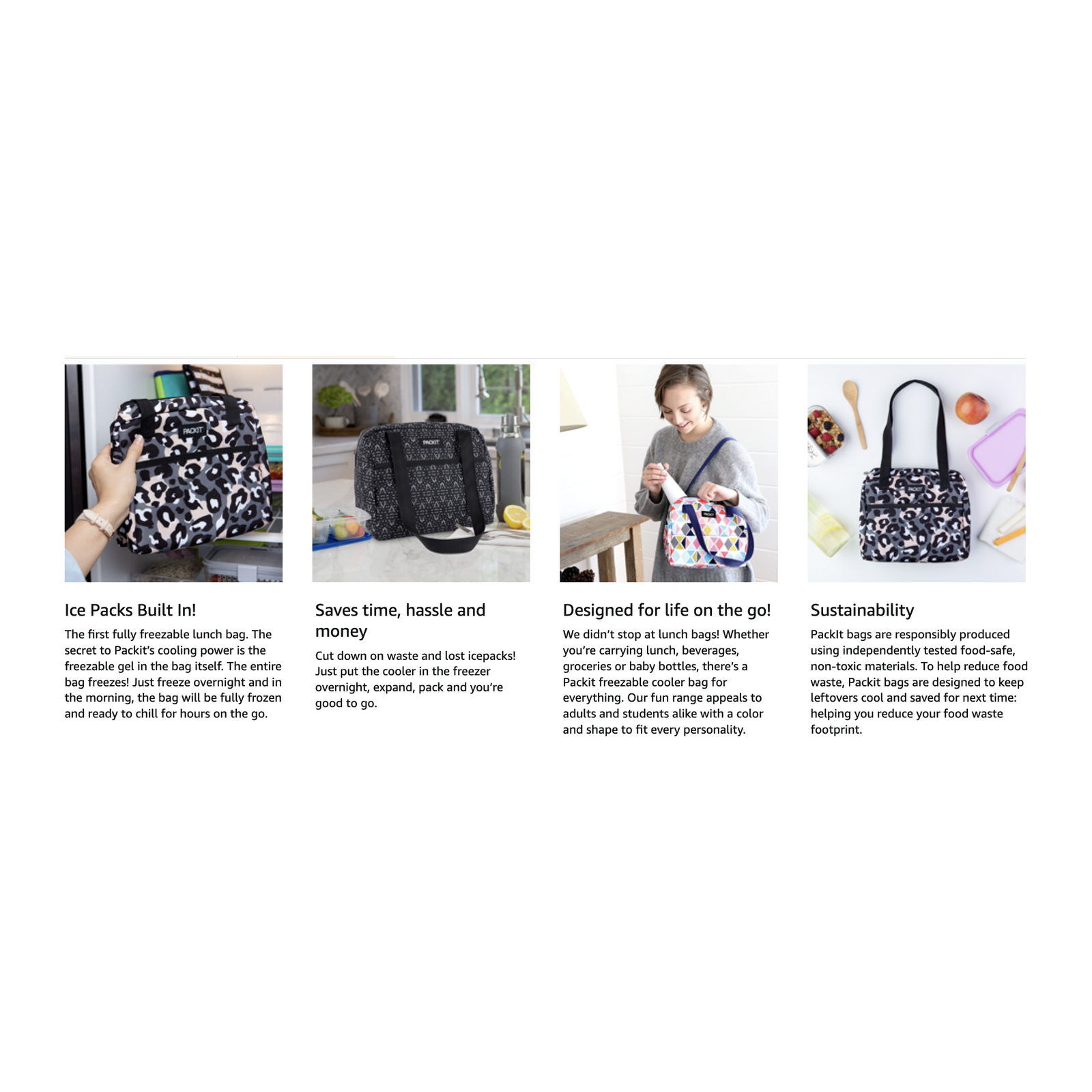 PACKIT Freezable Ice Lunch Bag Tote Food Storage Camping Travel Tiger - Wild Leopard