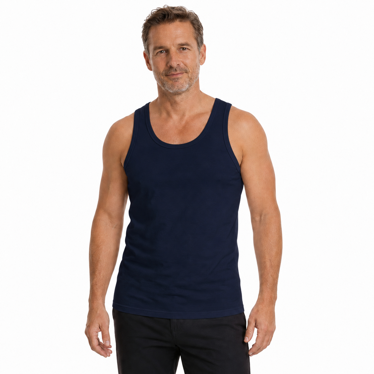Mens 100% Cotton Plain Singlet Blank Slim Tank Top Gym Sleeveless Basic - Navy