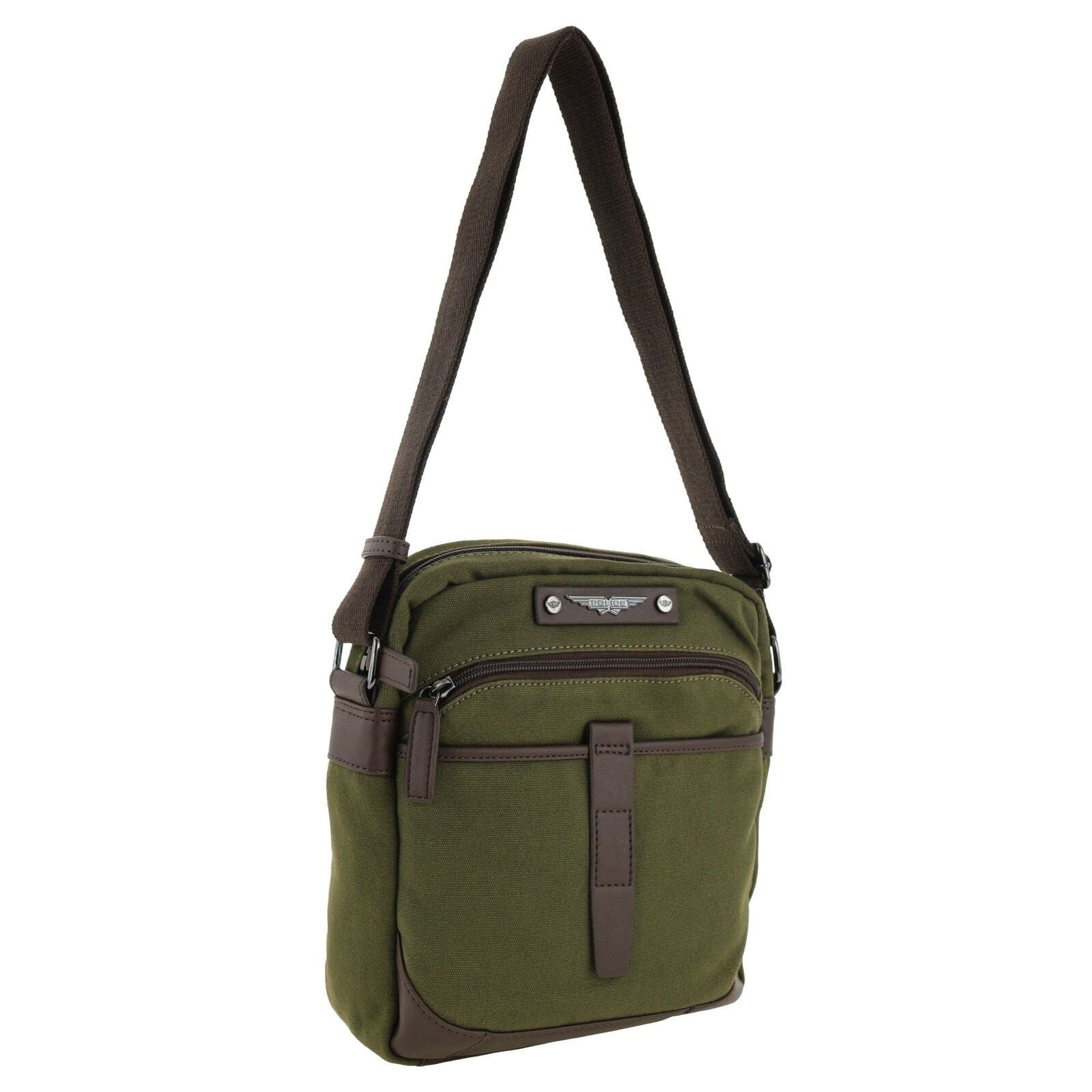 POLICE Wings Mens Canvas Crossbody Bag in Dark Olive