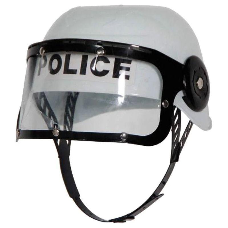 POLICE HAT Plastic Helmet Cap Costume Party w Strap Clear Visor - White