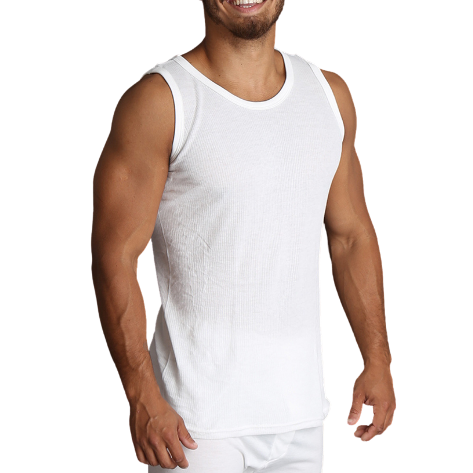 Mens THERMAL Merino Wool Blend Singlet Top Sleeveless Warm Underwear - Natural - X-Large