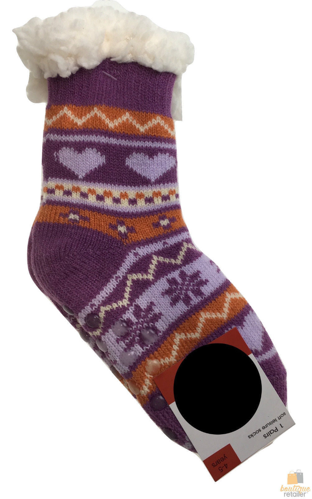 1 Pair KIDS Thick Fur Bed Socks Boys Girls Soft Work Fluffy Slippers Non Slip - 2-8 Years Old