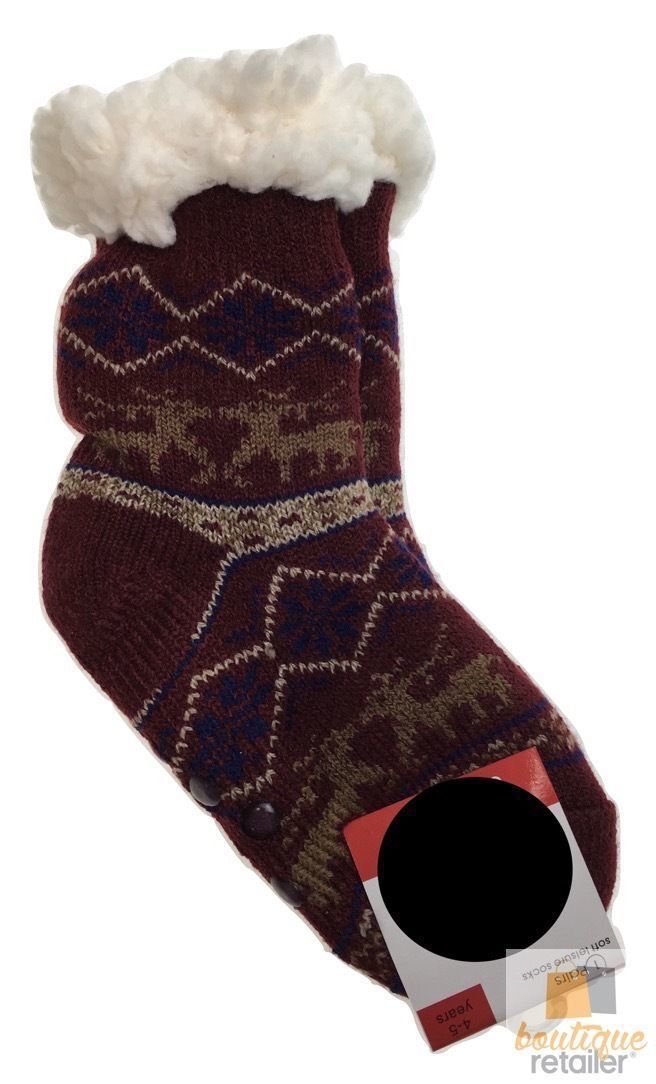 1 Pair KIDS Thick Fur Bed Socks Boys Girls Soft Work Fluffy Slippers Non Slip - 2-8 Years Old