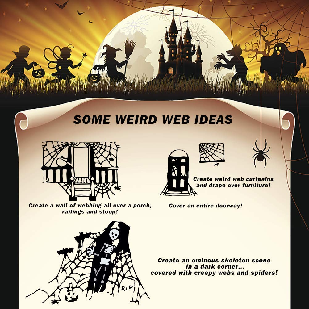 12x HALLOWEEN STRETCHABLE SPIDER WEBS Spooky Decoration with Spiders Party Decor Ghost